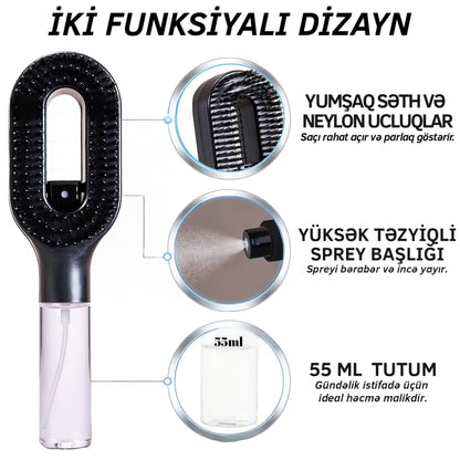 Spreyli Daraq – Yaş və Quru Saçlar üçün, Dolaşıqları Açmağa Kömək Edən, Su Bölməli Rahat Saç Darağı